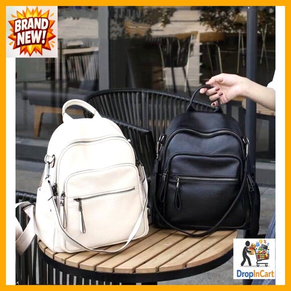 Genuine Leather Convertible Backpack Purse Soft Travel 